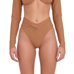Andrea Iyamah Akacia High Waisted Bikini Bottoms in Nude Size XXL